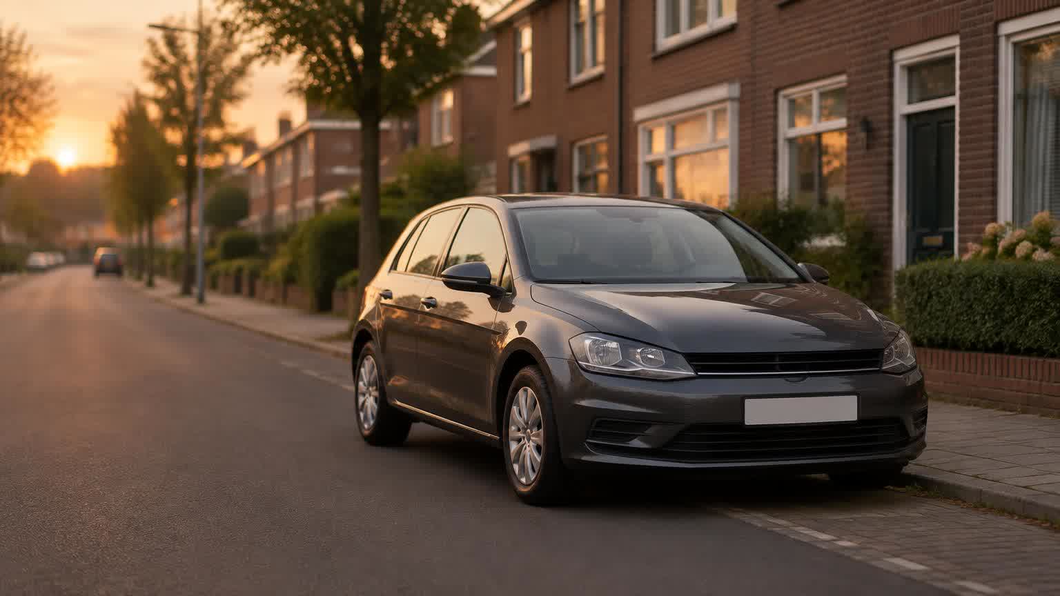 Geparkeerde auto in een rustige woonstraat, waarop beslag van de deurwaarder kan liggen