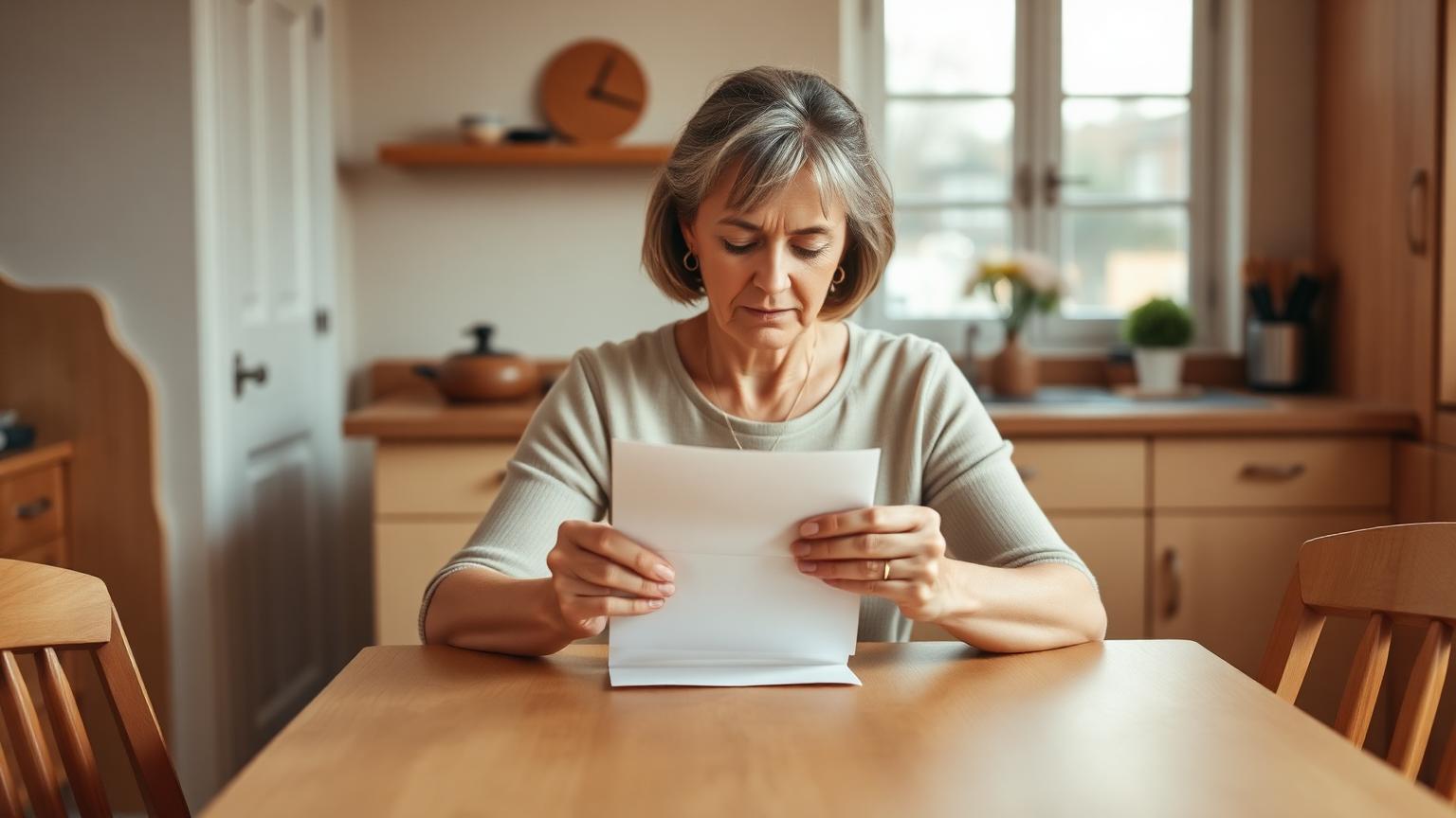 Persoon aan de keukentafel bekijkt een brief over de zorgverzekering